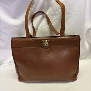 Elegant Salvatore Ferragamo Brown Leather Shoulder / Tote Bag Authentic